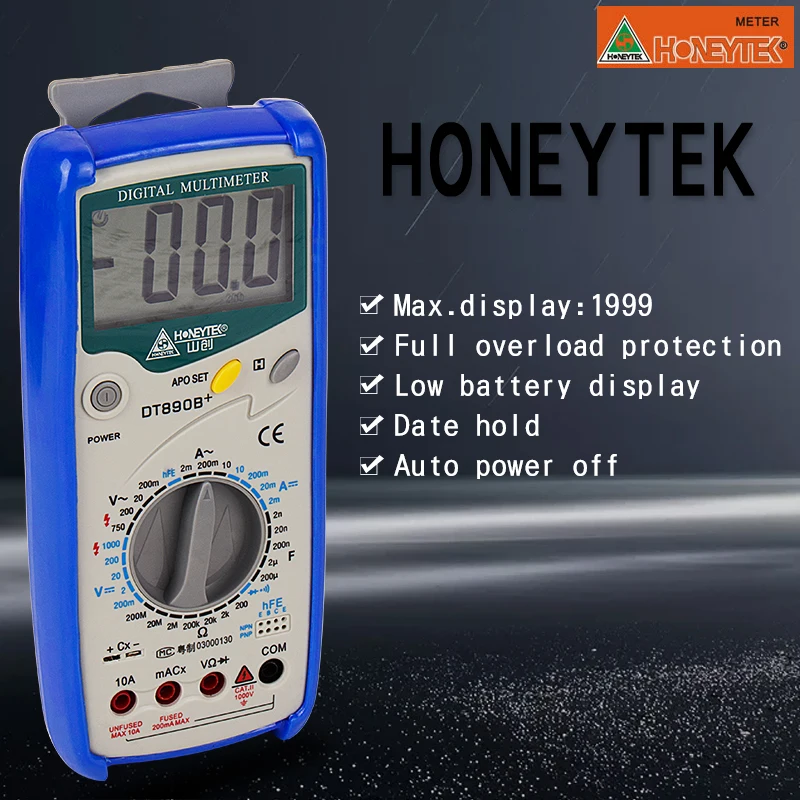 HONEYTEK ESR конденсатор тестер Цифровой мультиметр Профессиональный DC/AC вольтметр-транзистор Электрический тестер инструмент удержания данных конденсатор