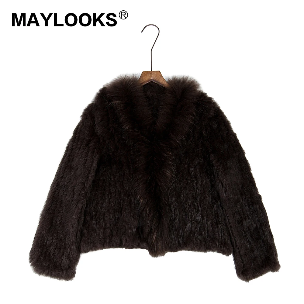 MAYLOOKS из натуральной шерсти вязаное Для женщин кролика енота меховая куртка плащ