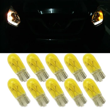 

10 Pcs Yellow Car Light Source Halogen Bulb Car Turn Signal Light T10 Bulb W5W 194/501 12V 3W Wedges Signal License Plate Light