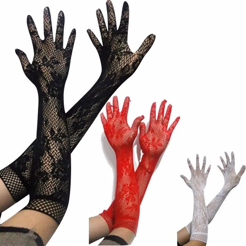Модные Формальные Длинные женские перчатки женские ажурные Цветочные Необычные кружевные прозрачные локоть Элегантные перчатки для взрослых варежки