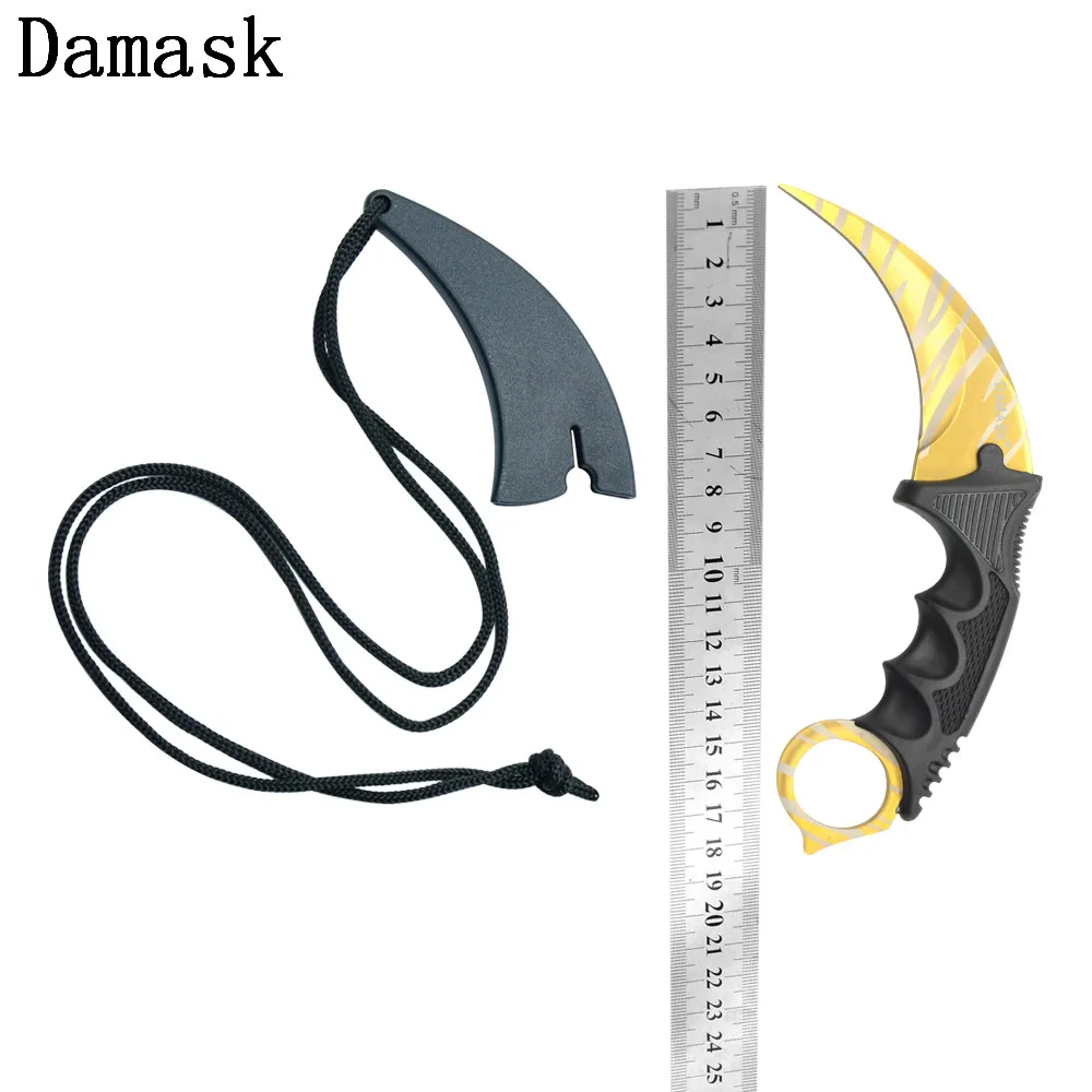 

New Arrial DAMASK CSGO Karambit Practical Outdoor Knives Counter Strike Knives Survival Fighting Camping Tools Gold Pattern