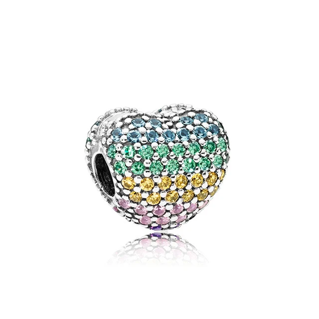 

Kristie 100% 925 Sterling Silver 1:1 797221NRPMX RAINBOW PAVE OPEN MY HEART CLIP Glamour Fashion Jewelry