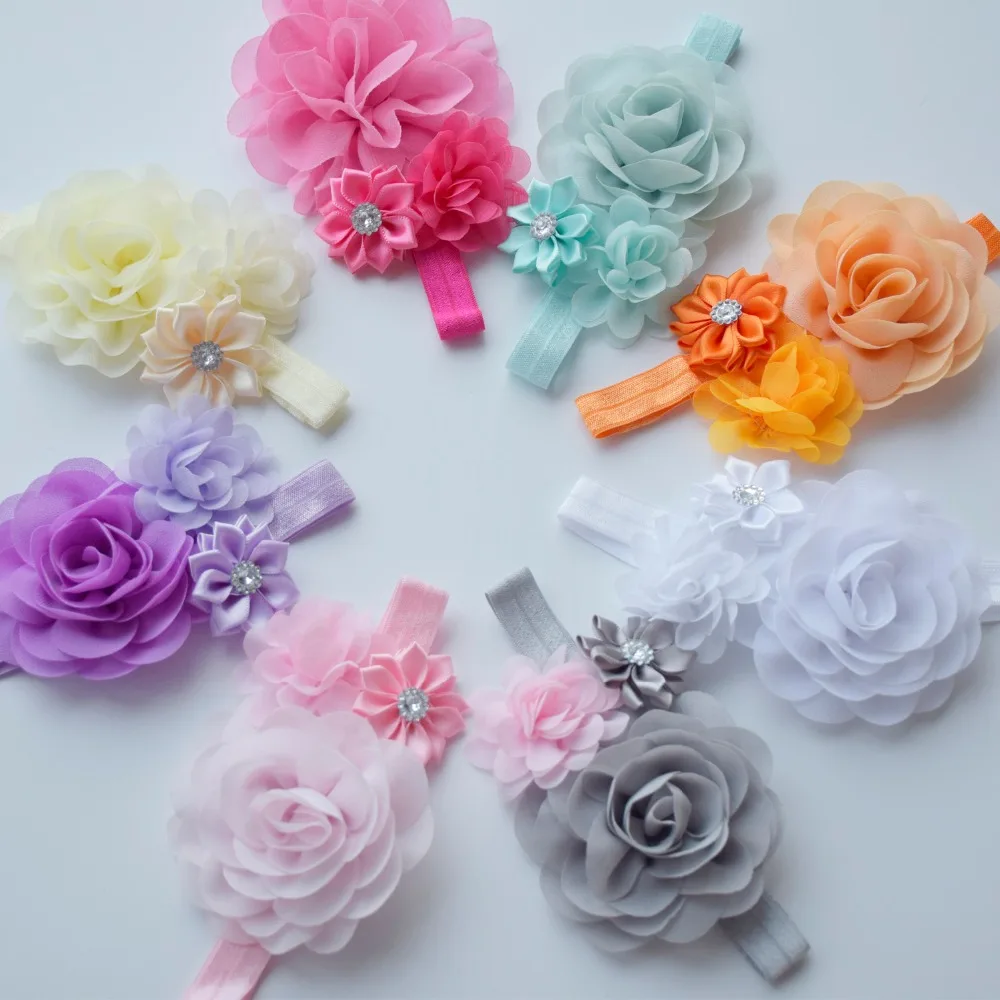 

Baby Girls Floral Headbands Quality Chiffon Flower Baby Headband Birthday Baby Shower Gift Kids Hair Accessories 8 Color Options