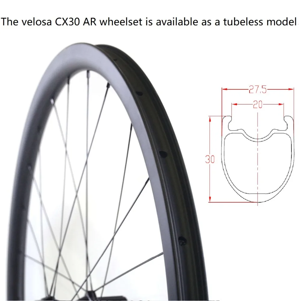 Velosa CX30 дорожный мотоцикл дисковый тормоз карбоновые колеса, 30 мм довод/трубчатый, 700C Велокросс гравия колеса, бескамерные готов, 6-bolt/Центральный замок