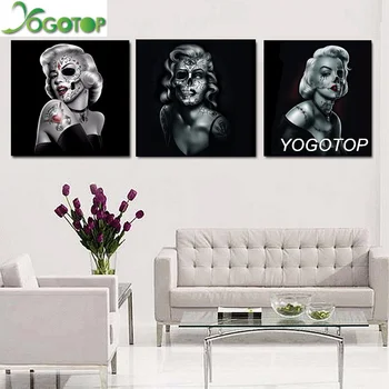 

YOGOTOP DIY Diamond Painting Cross Stitch Kits Full Diamond Embroidery 5D Square Mosaic Home Decor Marilyn Monroe skull ML351