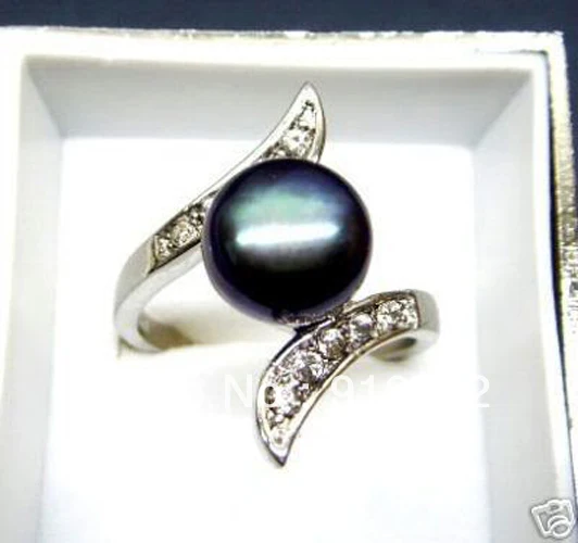 

free shipping P&P *******Black Akoya Cultured pearl Bead ring size 7 8 9