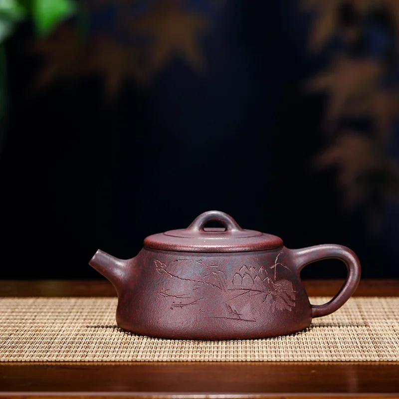 

Famous Full Manual Kungfu Online Teapot Tea Set Wholesale Raw Ore Purple Clay Carved Stone Ladle Customized Generation Hair