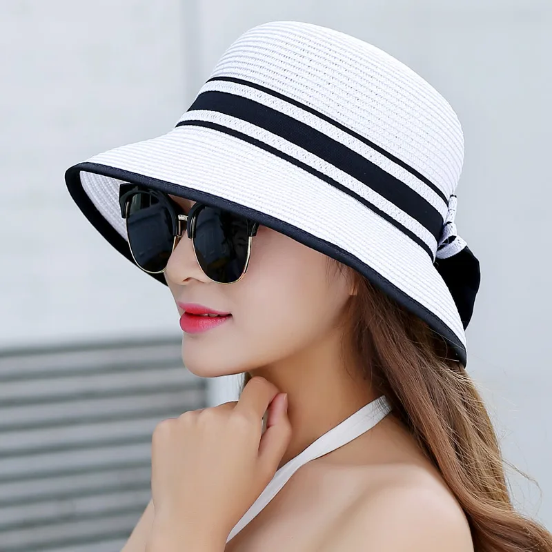 Muchique канотье шляпы для женщин Летняя соломенная шляпа от солнца с широкими полями пляжные шляпы для девушек уличная дорожная соломенная кепка Повседневная шляпа с бантом B-7847 - Цвет: Style7