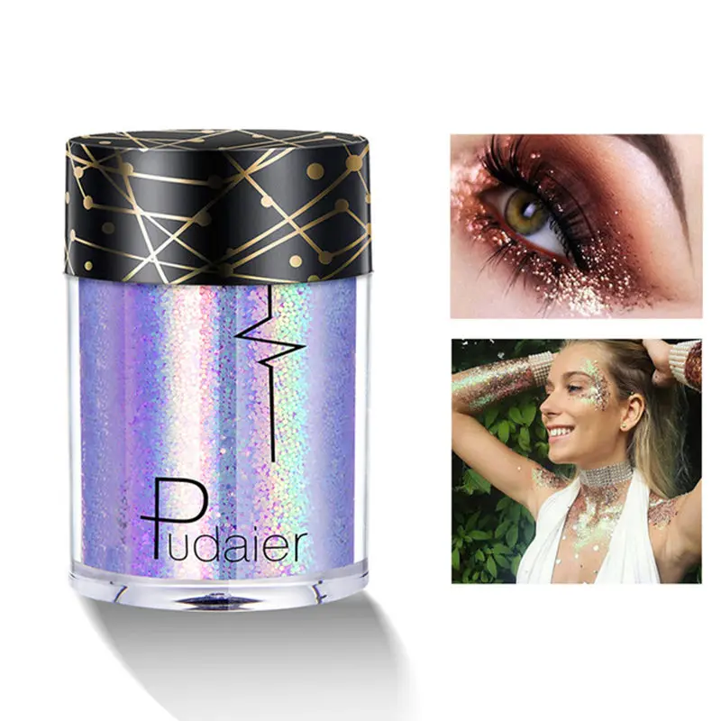 Pudaier Professional Glitter Shimmer Powder Pigment Eyeshadow Highlighter Beauty Makeup Shiny Body Glow Festival Party Cosmetic