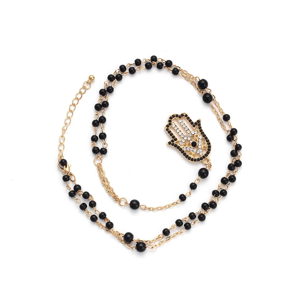 Колье Lucky Evil Eye Hamsa для женщин цепочка из бисера черного и красного цветов модные