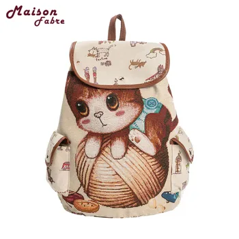 

2018 New backpack female 1PC High Quality Fashion Canvas School Backpack Women Lovely Cat Printed Drawstring laptop Backpacks