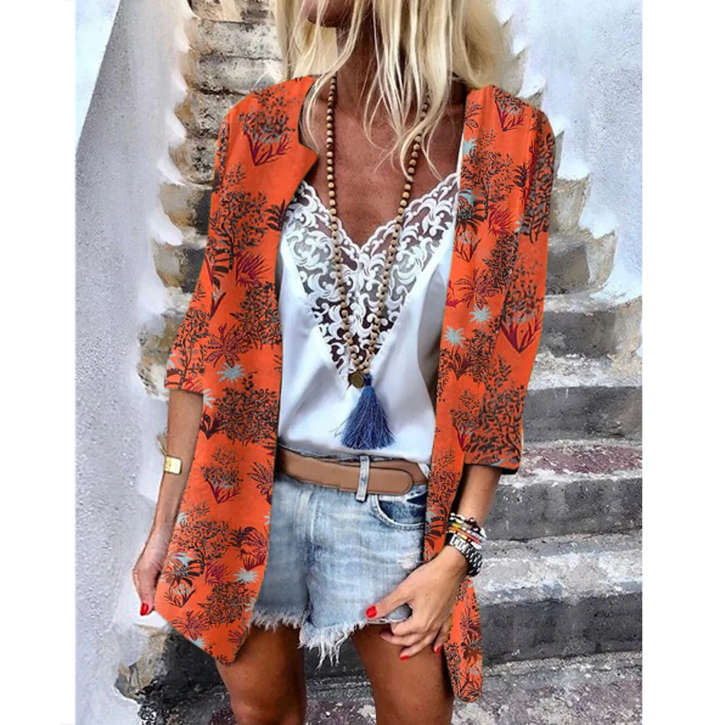 

Summer Ladies Lace Kimono Tops Women Boho Floral Printed Shirt Womens 3/4 Flare Sleeve Casual Loose Chiffon Blouse Cardigan#J30