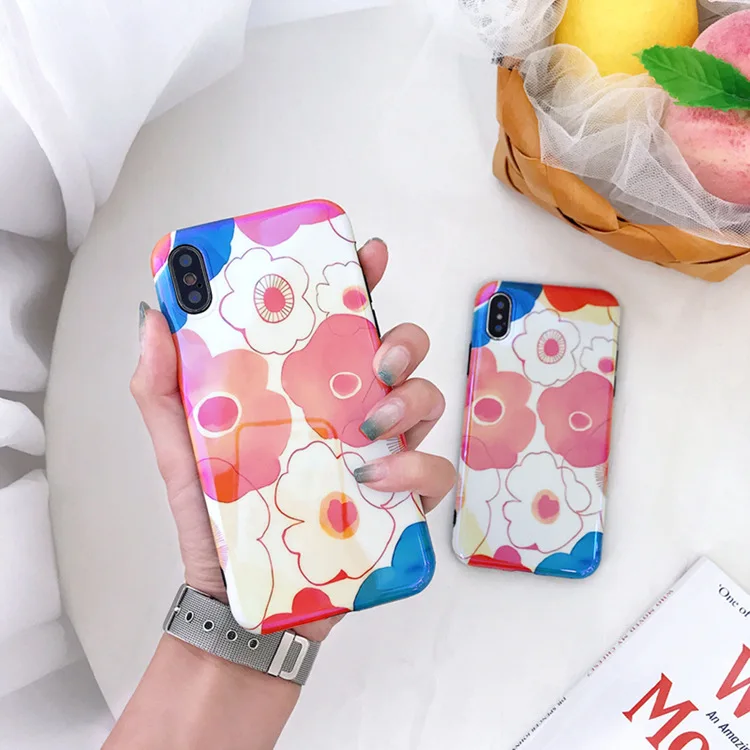 

Luxury Blu-Ray Flower Phone Case For iPhone X XS Max XR Soft TPU Shockproof Back Cover For iPhone 7 8 6 6s Plus Case Coque Funda