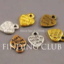 100 шт винтажный позолоченный металлический сплав смешанных цветов сделанный с любовью подвеска в форме сердца фурнитура 12 мм x 10 мм