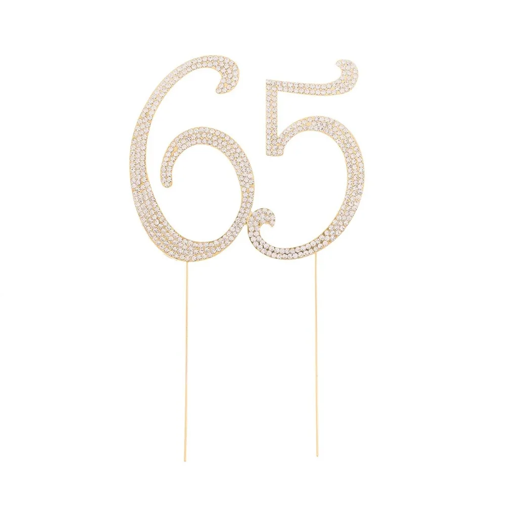  Celebration 65 Cake Topper for 65th Birthday Party, Rhinestone Number Decoration (Silver)  (6)