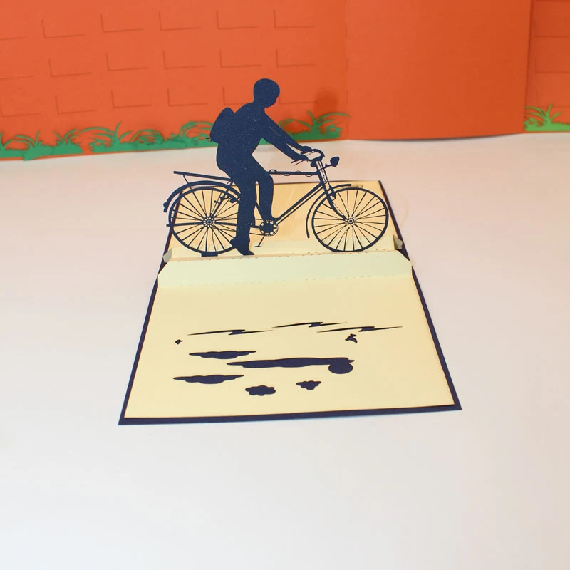  3D Handmade Riding Bike Boy Paper Invitation Greeting Cards PostCard Show Love Valentine's Day Boyf - 32916539008