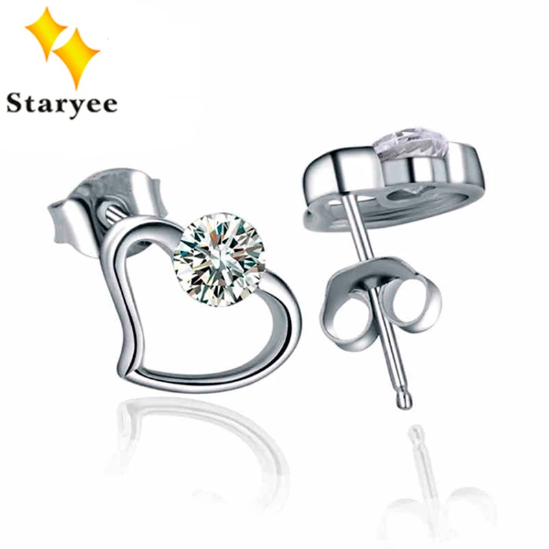 Certified 1 CT de Forma de Corazón Genuino 18 K Solid Oro Blanco Moissanite pendientes Para Mujeres de Corte Brillante Redondo VVS G H Regalo Del Partido