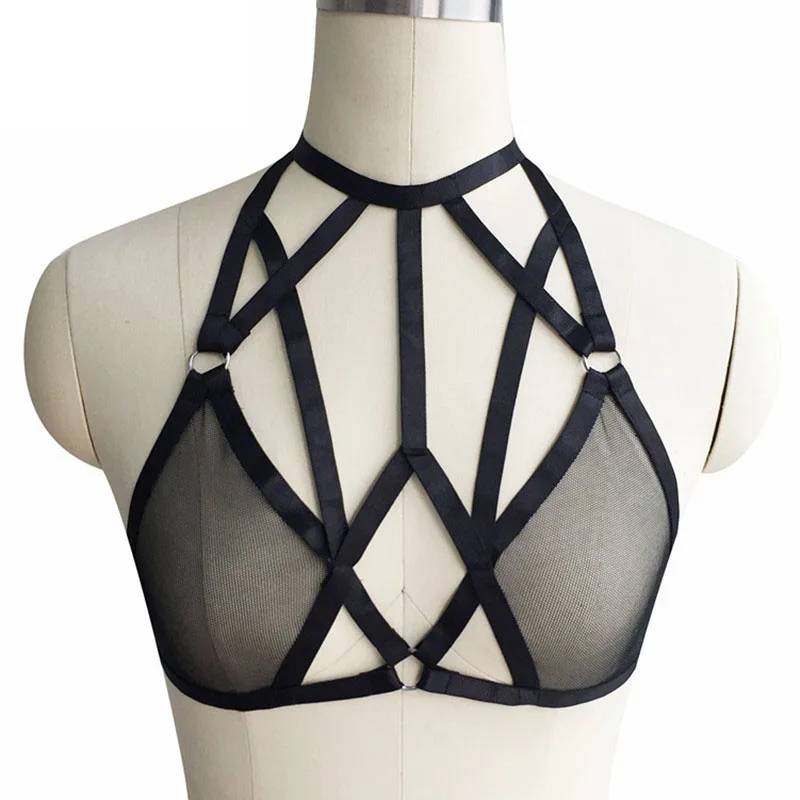 

Sexy Open Chest Cage Bra Adjustable Body Harness Crop Top Lingerie Bondage Lingerie 90's Punk Pole Dance Costumes O0285