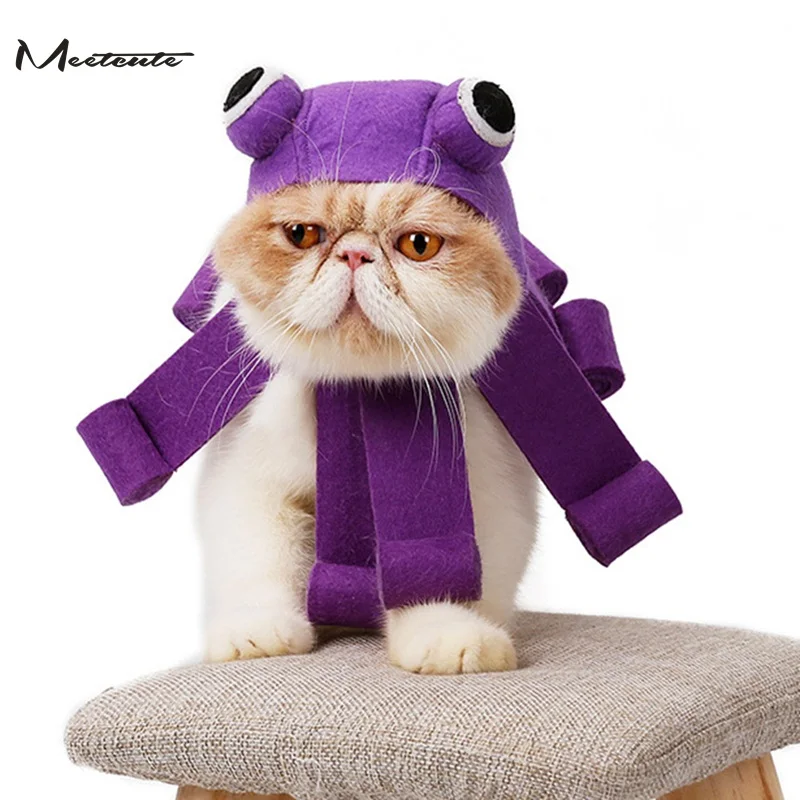 

Meetcute Funny Cute Pet Costume Cosplay Octopus Mane Wig Cap Hat for Cat Kitten Halloween Xmas Fancy Dress Up Pet Accessory