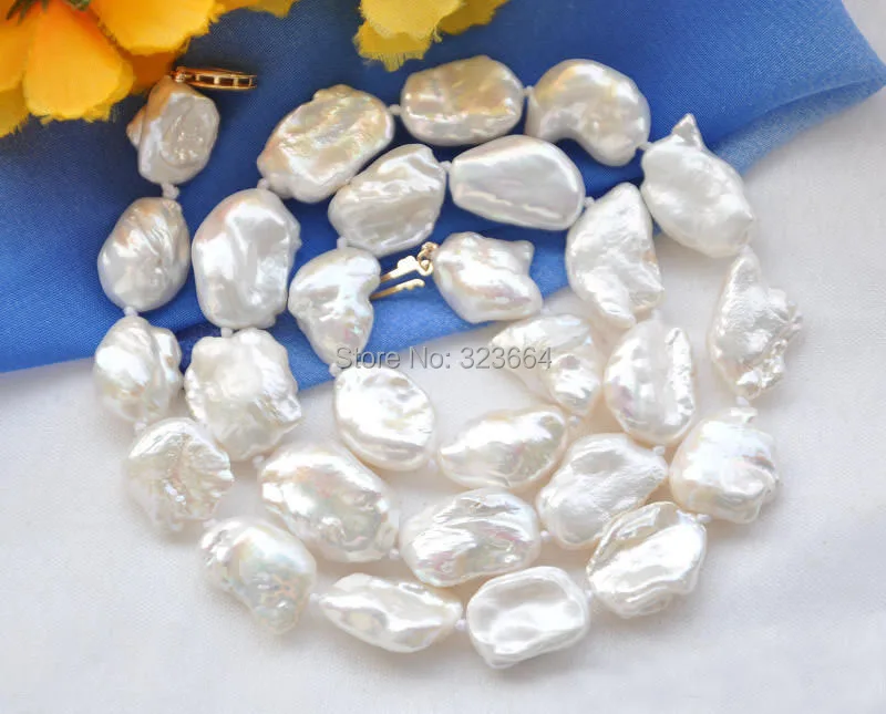 

Hot Sell! 18" 12-16mm NATURE white DENS keshi REBORN pearl necklace