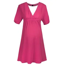 Maternity Dresses V-neck Short Sleeve Elasticity A-Line Dresses Maternity Clothes 2016 New Arrival Pregnancy Clothes