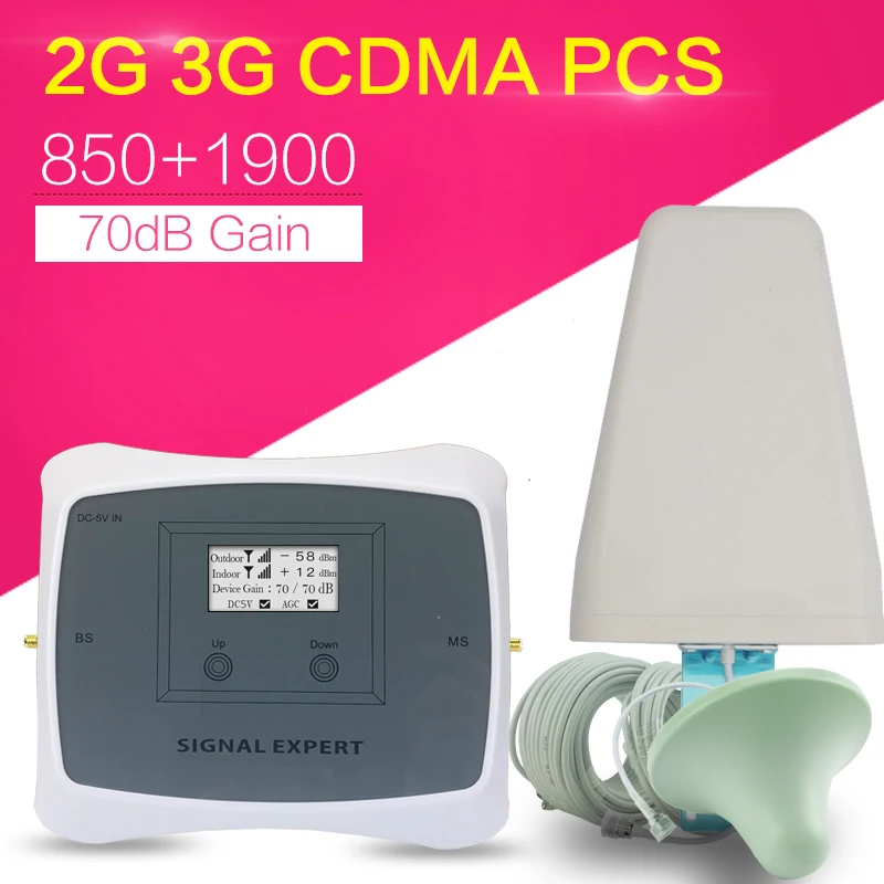 

Smart ALC 70dB Mexico USA CA 850 1900 Mobile Signal Repeater Amplifier Set for communication Cell phone Signal Booster Antenna