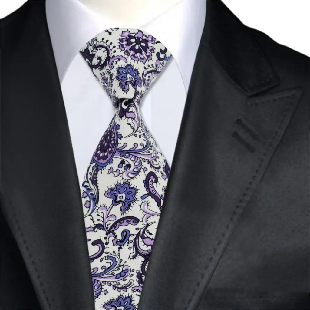 100 Cotton Mens Ties with Purple Flower Fashion Floral Print Ties for