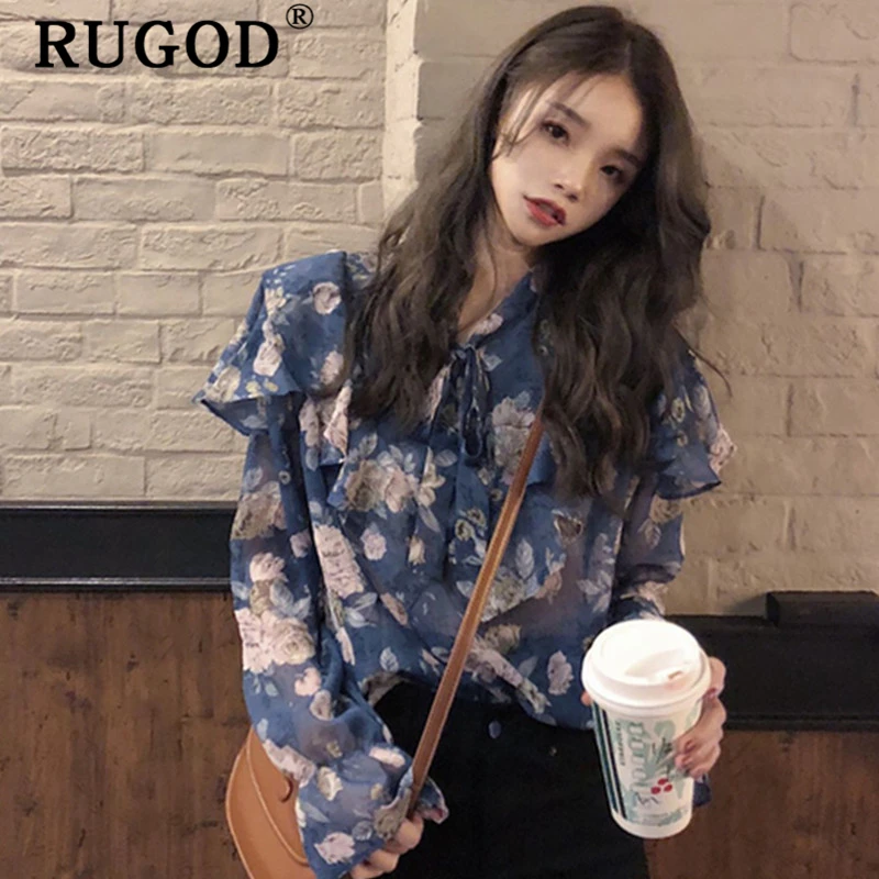 Женские рубашки с цветочным принтом RUGOD богемный стиль шифон винтажные летние