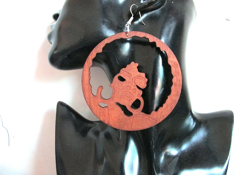 

Newest 8cm African Afro Hair Shape Wooden Earrings
