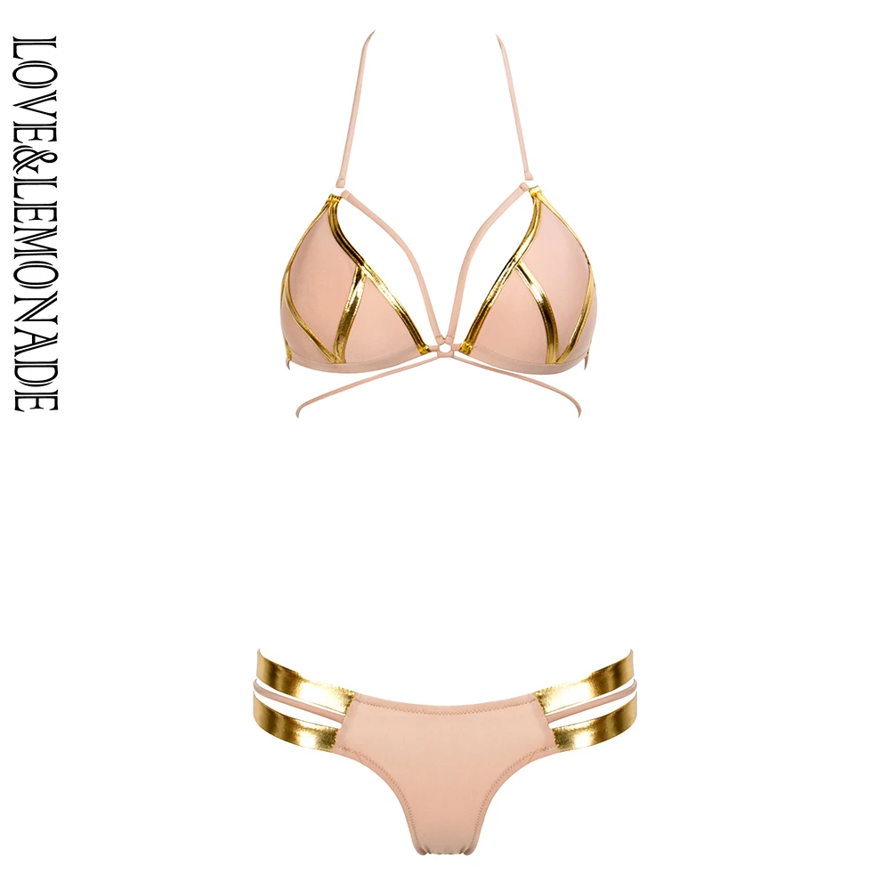 

Love&Lemonade Sexy Pink Cutout Gold Border Decoration Bikini LMS08