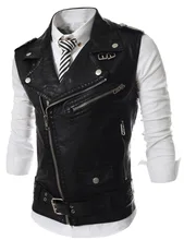 2019 New Men's Personality Multi-zip Fashion Big Lapel Simulation Leather Vest Short Coat Vest