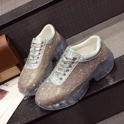 

Crystal shoes 2019 spring new women's shoes transparent thick-bottomed rhinestone net red sports shoes QQ-123