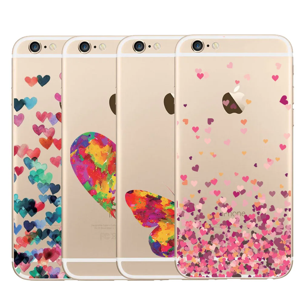 

Fashion Phone Case Cover For Apple iPhone 5 5s SE 6 6s 7 Plus Beautiful Butterfly Lovely Heart Transparent Crysta Clear Covers