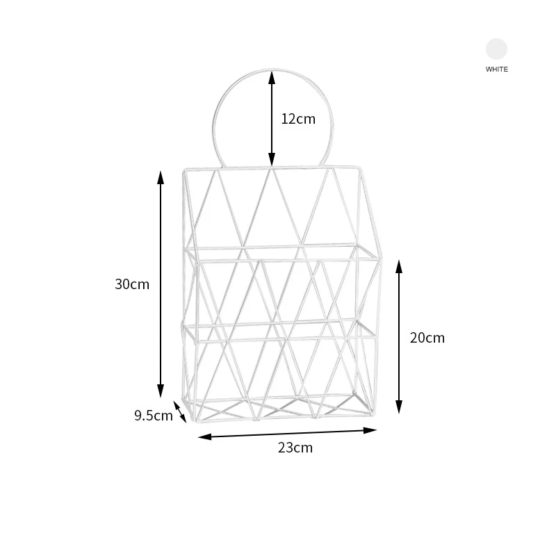 Металлическая корзина для хранения в скандинавском стиле, подвесная на стену, портативная сетка, железная корзина для хранения, стол, журнал, газета, органайзер для ванной комнаты - Цвет: Белый