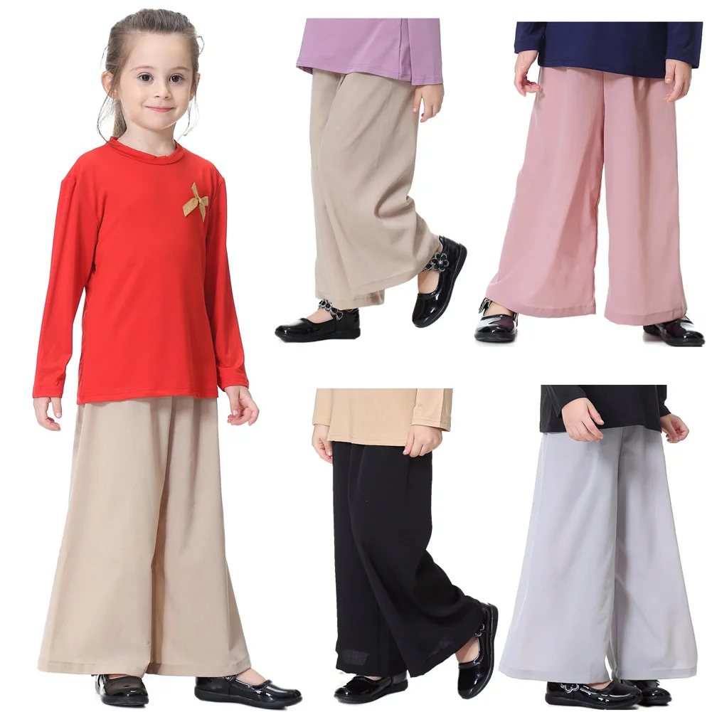 

Girls Solid Color Trousers Loose Wide Leg Pants for Summer @ZJF