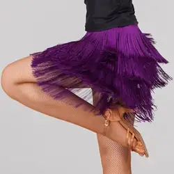 Костюмы для латинских танцев костюм женский взрослых 7 слои кисточкой костюм с юбкой для танцев платье Потрясающие сексуальный практика