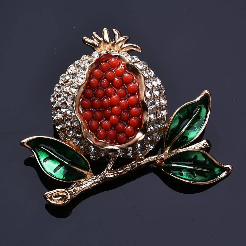 

LMIKNI Enamel Fruit Crystal Rhinestone Women Brooch Pins Fresh Pomegranate Brooches Corsage Bouquet Dress Accessories