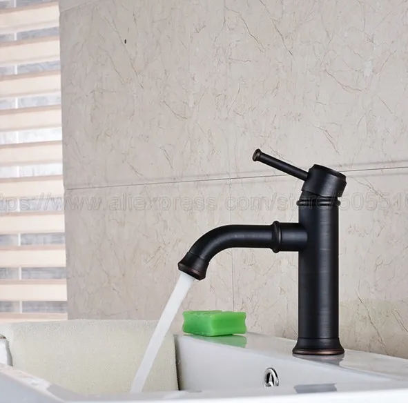 Bathroom Black Oil Rubbed Brass Basin Faucet Single Handle Bathroom Sink Faucet Cold and Hot Mixer Water znf286