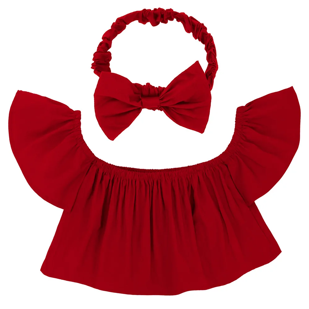 

WASAILONG new 2018 summer models European and American girls solid color short-sleeved shirt + headband
