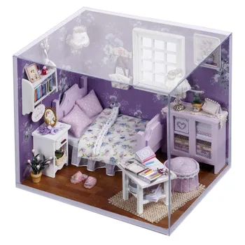 

Hot Sweet Sunshine Series DIY Doll Houses with Wooden Miniature Furniture Crafts Assembling Bedroom Handmade Gift Toys for Kids