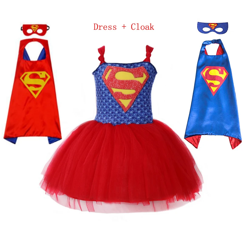 

Summer Superman Girls Tutu Dress with Mask Super Hero Inspired Baby Costume Kids Cosplay Christmas Halloween Moana Dress