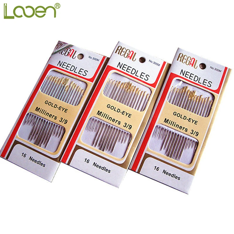 

16 Pcs Looen Home DIY Stainless Steel Hand Sewing Needles Tail Gold Plated Stainless Paper Box Package