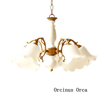 

American pastoral White Flower Chandelier living room dining room bedroom Nordic retro LED creative Glass Chandelier