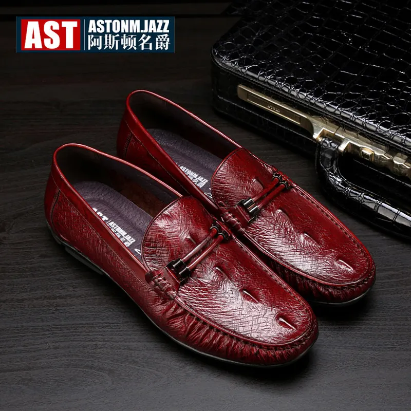 Clearance Sale !! Genuine Leather Mens Round Toe SLIP-ON Loafers Man Crocodile Print Driving Moccasins Boat Shoes Moccasins