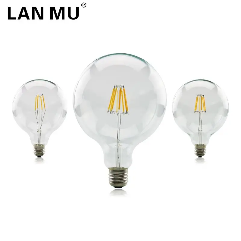 LAN му LED edison G125 лампы E27 2 Вт 4 Вт 6 Вт 8 Вт нити стекла лампы внутреннего освещения AC220V Античная Ретро Винтаж Светодиодная лампа