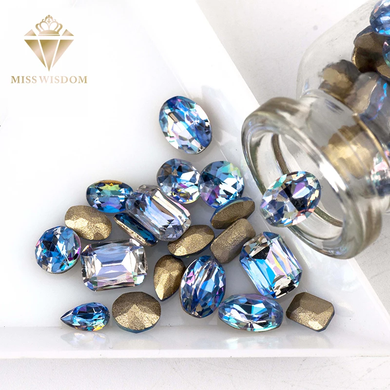 

New High quality rhinestones 50pcs/pack pointback Glue on nail art Blue flame Laser 206LS nail sticker DIY symphony nail art