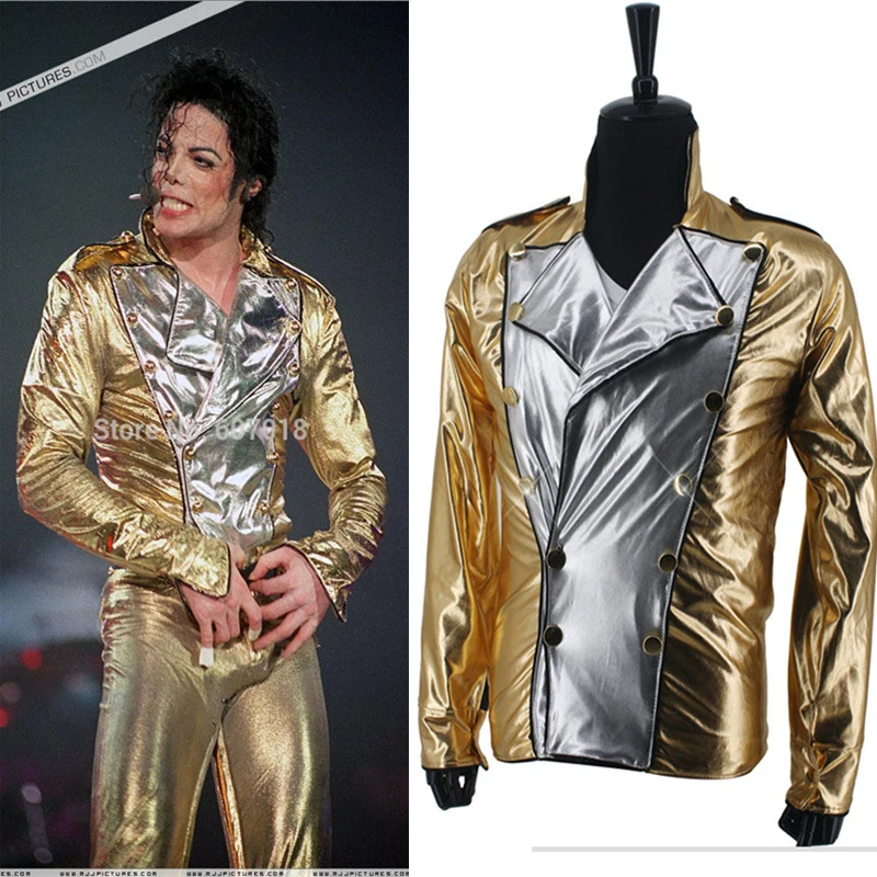 Классический МД Майкл Джексон история плохой Золотой спандекс двубортный тканые куртка выступление костюм на Хэллоуин подарок