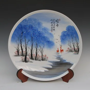 

Antique Inmitation Ceramic Porcelain Decoration Plate / Dish Artistic Collection with Handpainted Winter Flower Scenery Painting