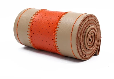Ручной пошив чехол рулевого колеса автомобиля из натуральной кожи мягкие чехлы на руль 36 38 40 см четыре сезона авто чехлы на руль - Название цвета: Beige Orange Thread