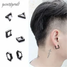 Fashion Gothic Triangle Square Unisex Punk Rock Stainless Steel Men Women Ear Stud Earrings Pierced Push-Back Ear Plug Buckle